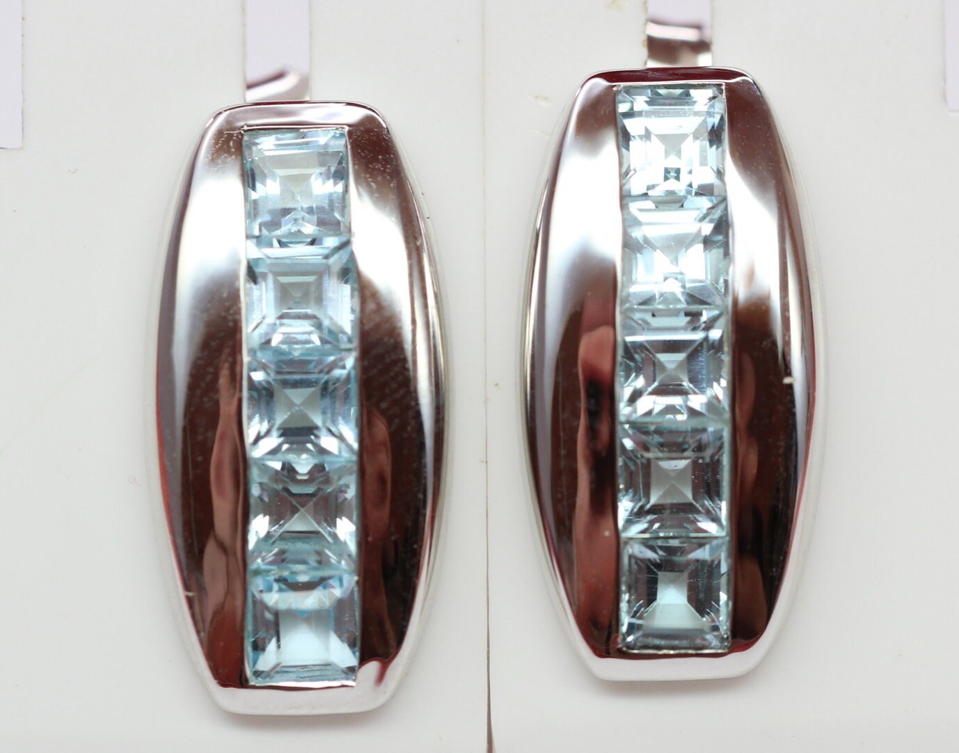Edle 3,8 Carat Blautoaps Designer Ohrstecker 925 Silber Ohrring Ohrschmuck Carree Schliff