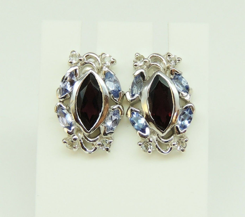 Edle 2,62 Carat Tansanit Granat Ohrstecker 925 Silber Ohrring Ohrschmuck