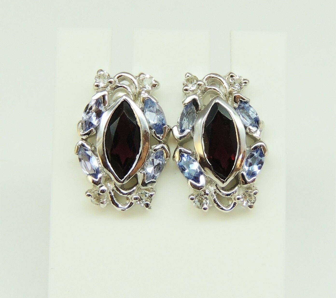 Edle 2,62 Carat Tansanit Granat Ohrstecker 925 Silber Ohrring Ohrschmuck