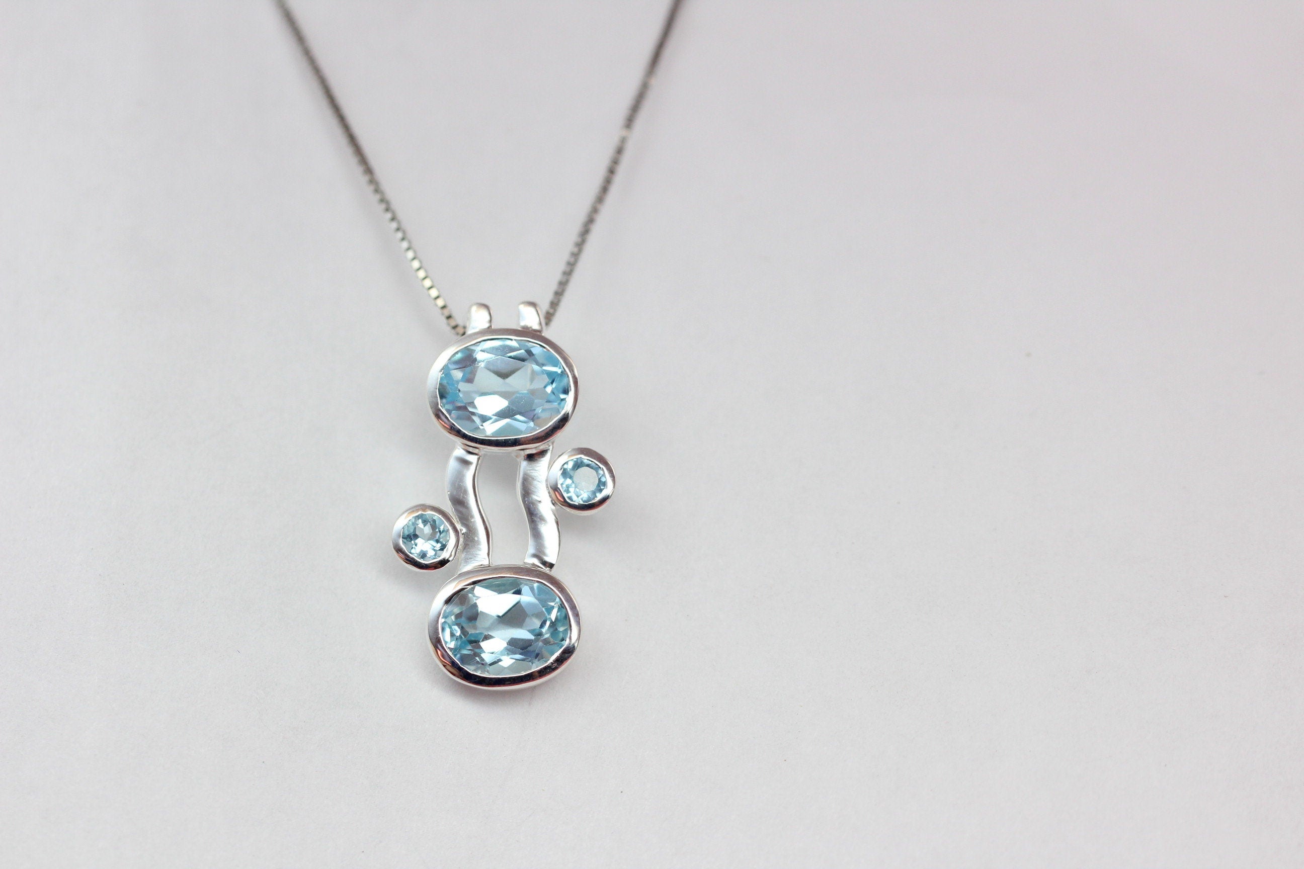 Designer 5,0 Carat Blautopas Anhanger Collier Kette sky blue Topas Designschmuck