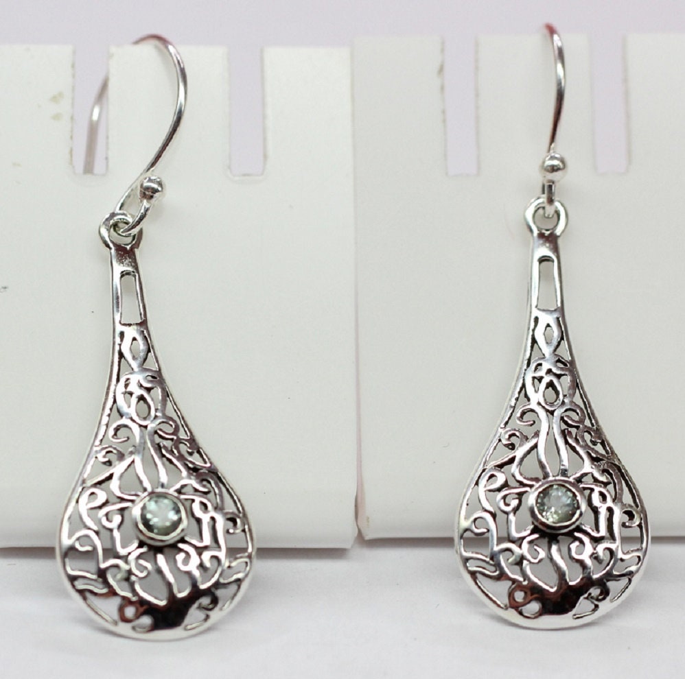 Edle 0,2 Carat Blautopas Ohrhanger filigran gearbeitet 925 Silber sky blue Topas