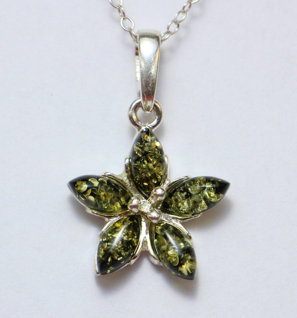 Edler Bernstein Blumen Anhanger 925  Silber Collier Kette BGernstein aus Letland