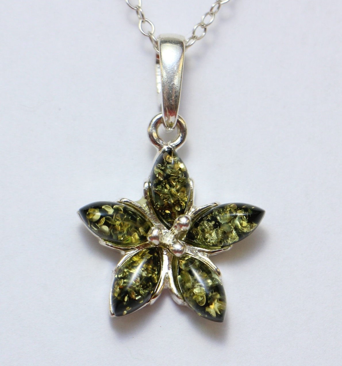 Edler Bernstein Blumen Anhanger 925  Silber Collier Kette BGernstein aus Letland