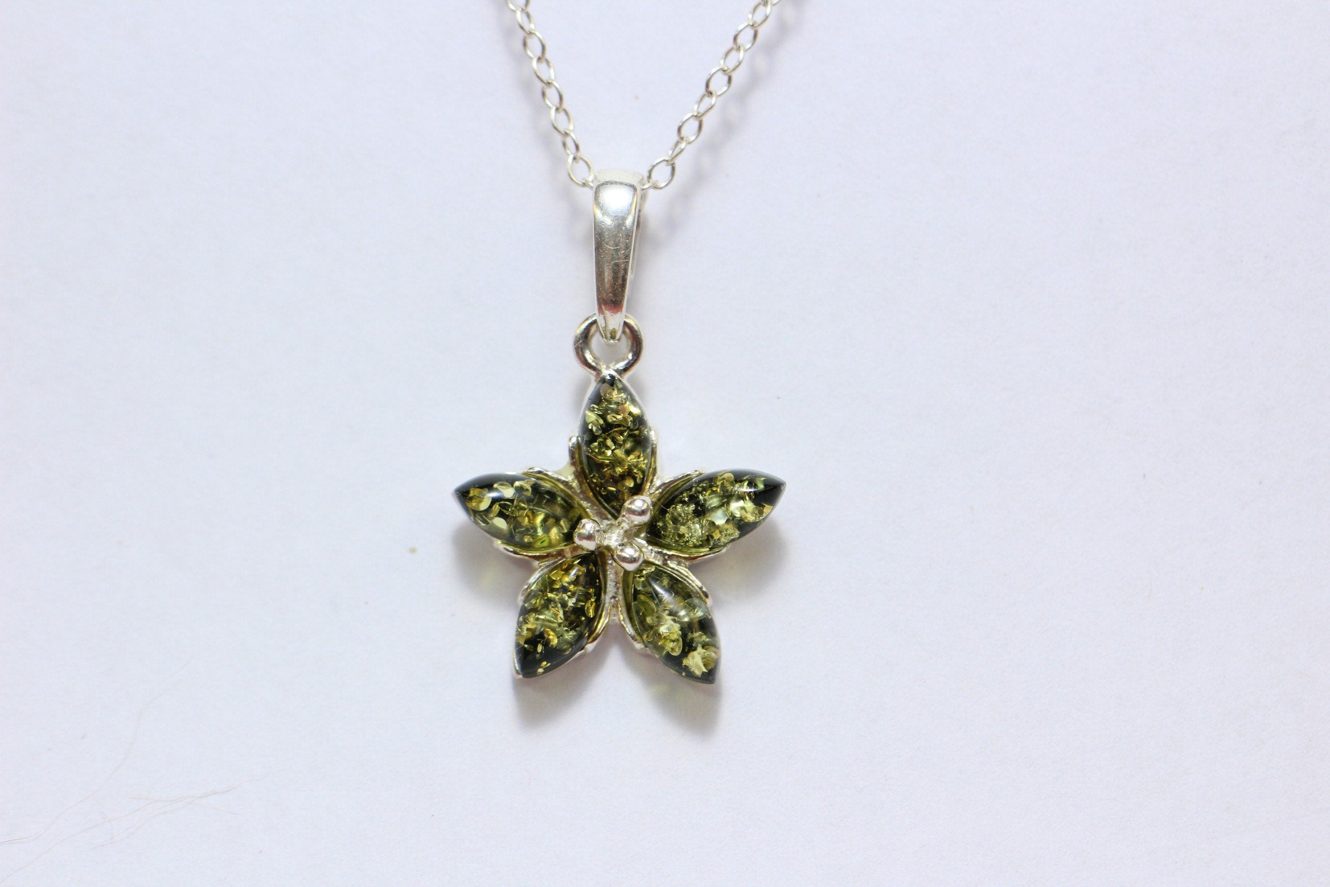 Edler Bernstein Blumen Anhanger 925  Silber Collier Kette BGernstein aus Letland