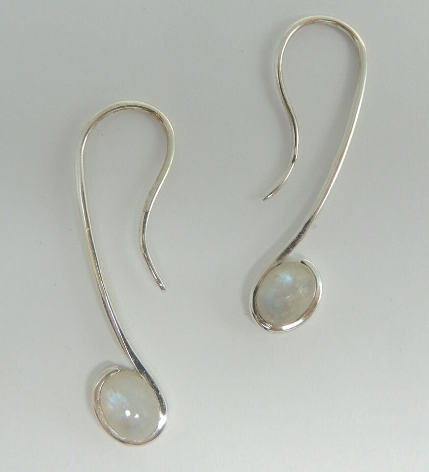 2,6 Carat Designer Mondlichtopas Ohrhacken, 925 Silber, Ohrschmuck irrisierend