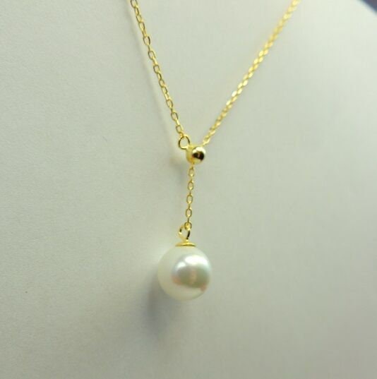 Collier mit Perle 925 Silber edel vergoldet Perlcollier Kette 10 mm Perle