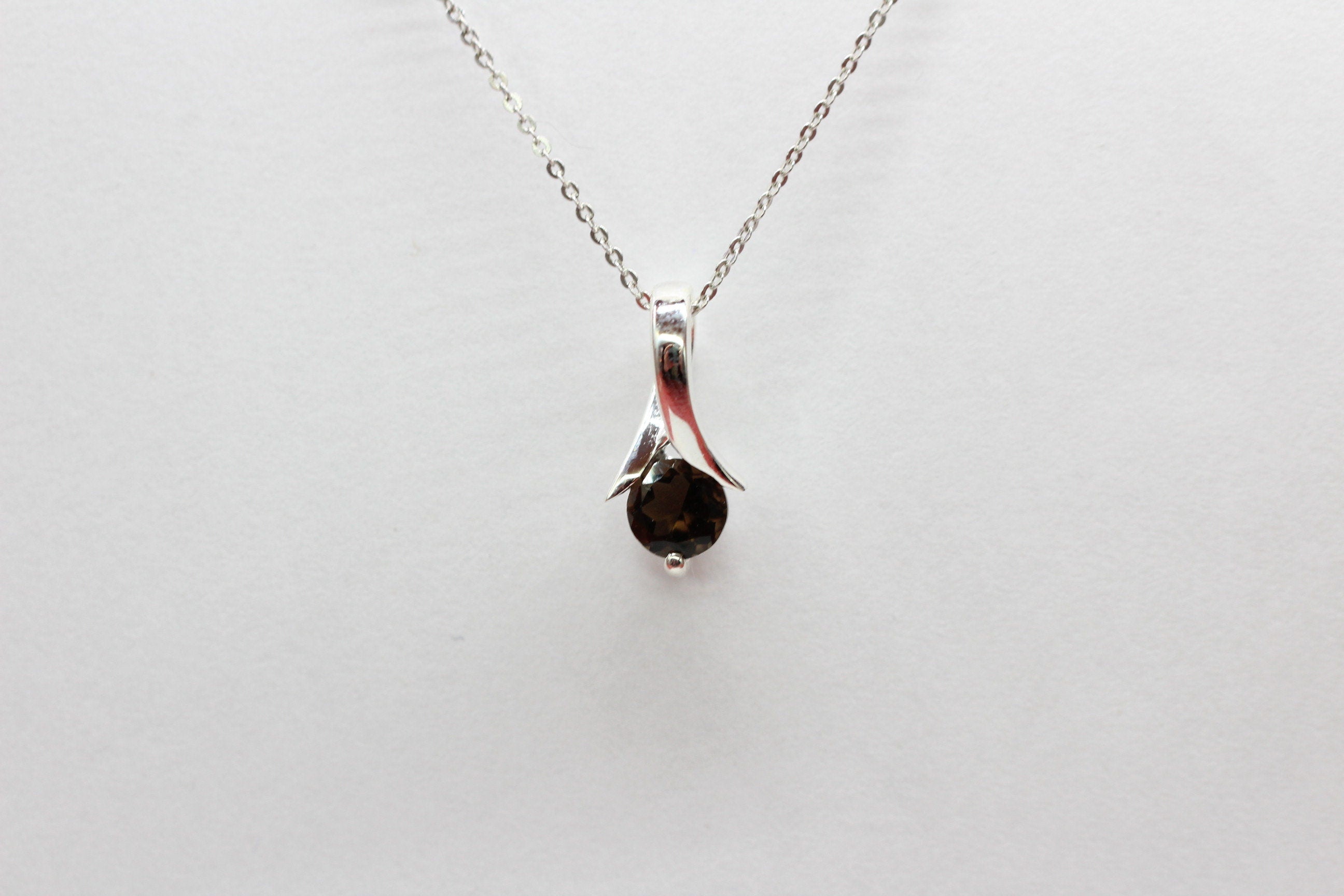 Edler 0,82 Carat Rauchquarz Anhanger 925 Silber Collier Kette Raucchtopas