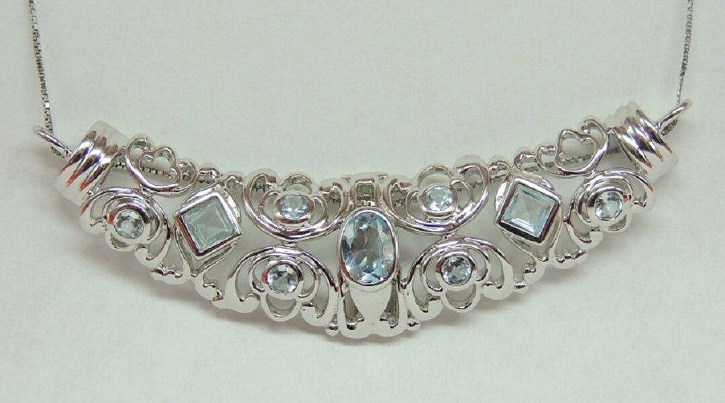 Design pur 2,4 Carat Blautopas Anhanger 925 Silber Collier Kette Designschmuck