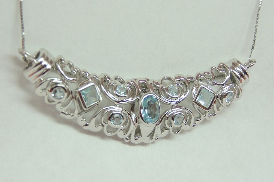 Design pur 2,4 Carat Blautopas Anhanger 925 Silber Collier Kette Designschmuck
