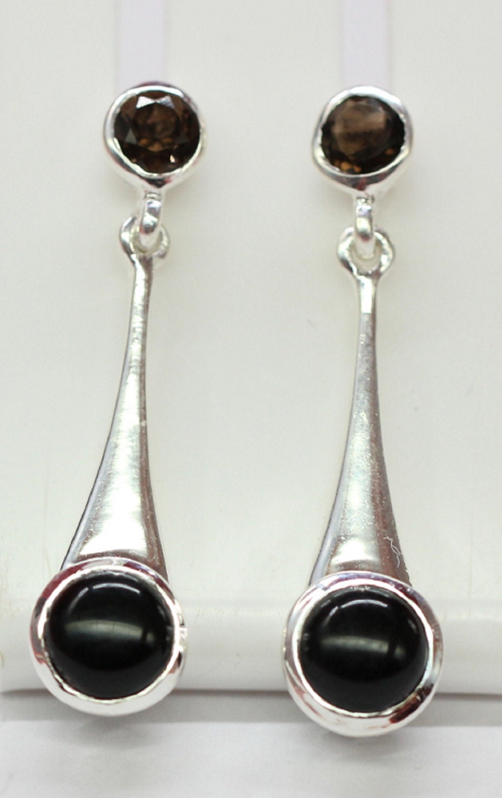 Edler 3,1 Carat Rauchquarz Onyx Ohrstecker 925 Silber Ohrschmuck Ohrhanger