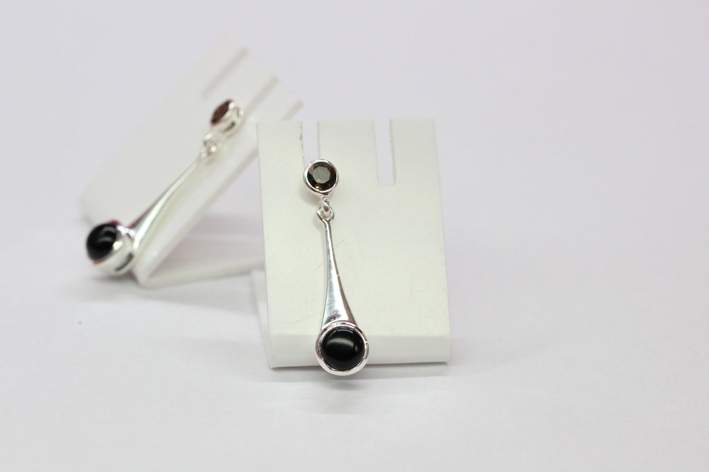 Edler 3,1 Carat Rauchquarz Onyx Ohrstecker 925 Silber Ohrschmuck Ohrhanger