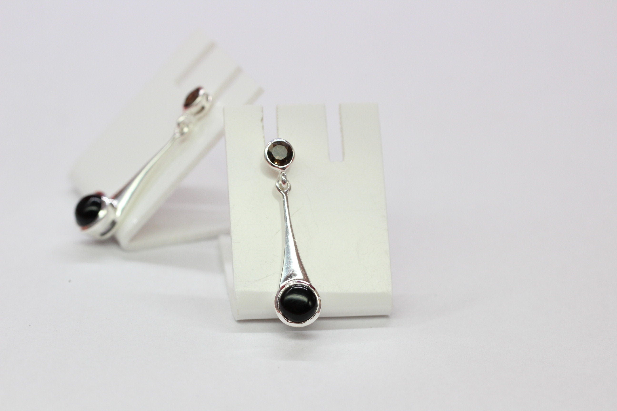 Edler 3,1 Carat Rauchquarz Onyx Ohrstecker 925 Silber Ohrschmuck Ohrhanger