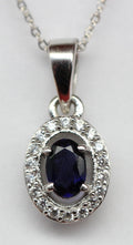 Edler 0,8 Carat Iolith Anhanger 925 Silber Collier Kette Zirkonia Wassersaphir