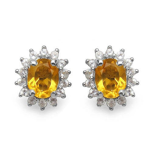 Edle 0,98 Carat gelber Citrin, Weiatopas, Topas Ohrstecker, Ohrring, 925 Silber
