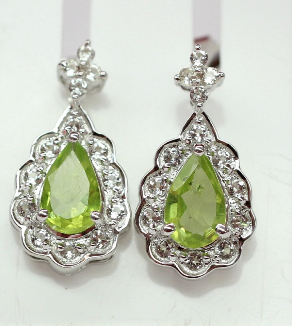 Edler 1,08 Carat Peridot weisstopas Ohrstecker 925 Silber maigraner Olivin Topas
