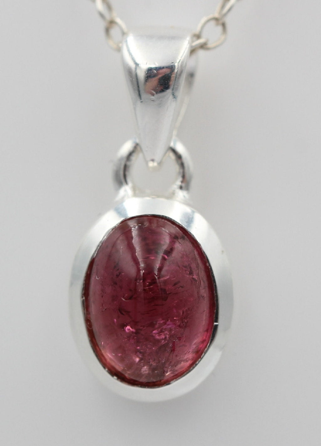 Edler 2,2  Carat rosa Turmalin Cabochon Schliff 925 Silber Collier Kette Unikat