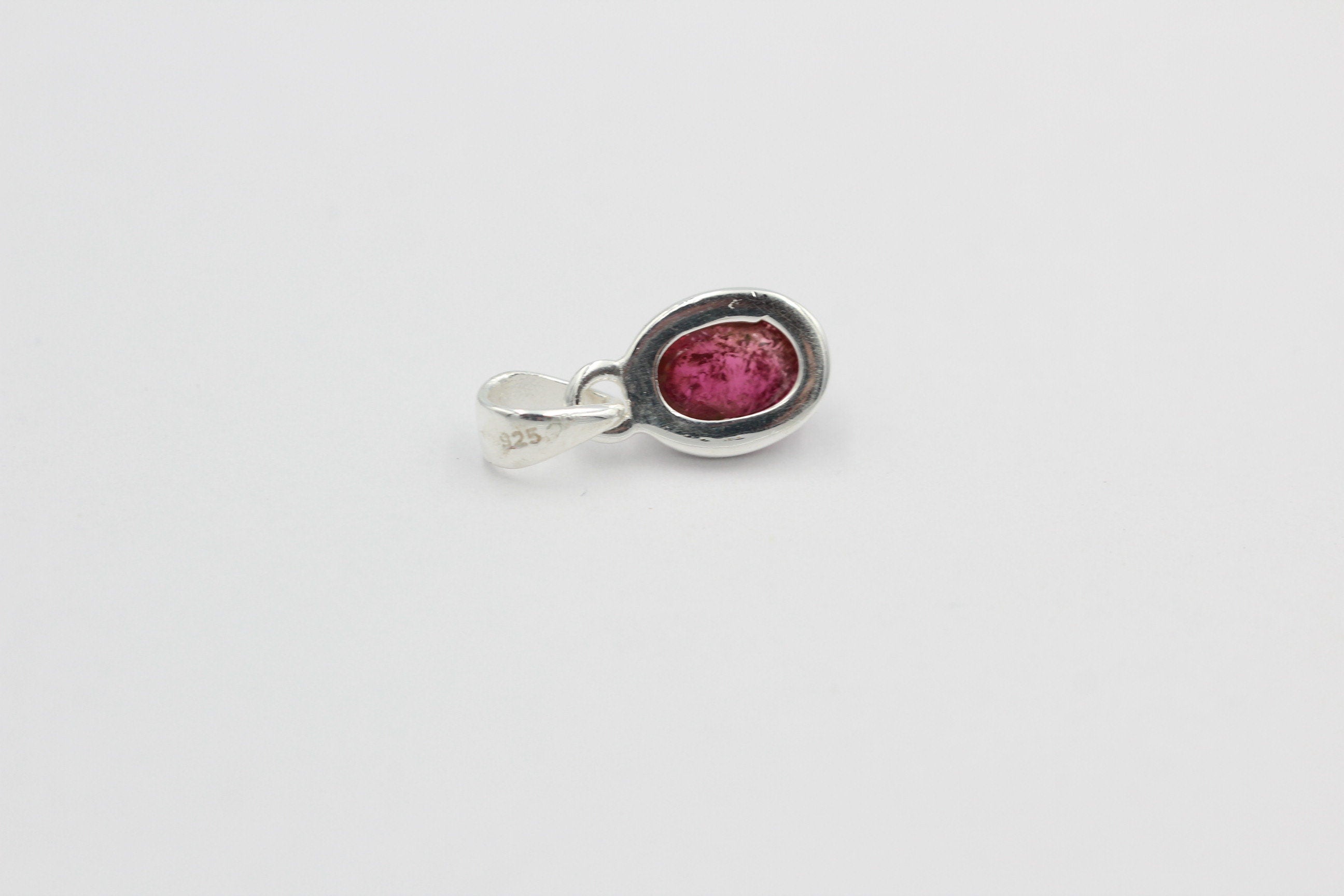 Edler 2,2  Carat rosa Turmalin Cabochon Schliff 925 Silber Collier Kette Unikat