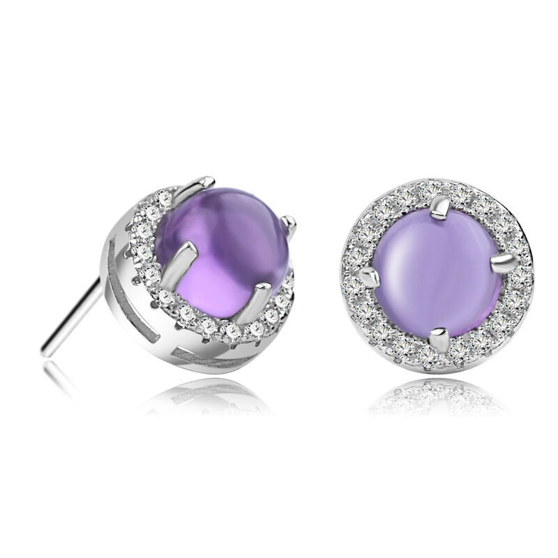 1,0  Carat Amethyst Cabochon 925 Silber Akzent funkelnder Zirkonia Edel