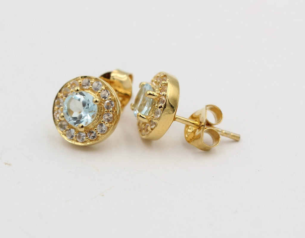 Edler 1,35 Carat Blautopast Weißtopas Orstecker 925 Silber Ohrschmuck vergoldet