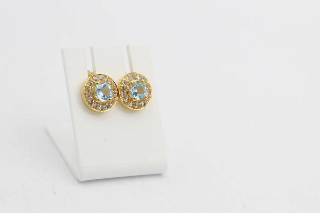 Edler 1,35 Carat Blautopast Weißtopas Orstecker 925 Silber Ohrschmuck vergoldet