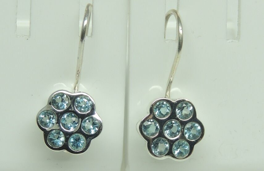 Edle 1,54 Carat Blautopas Ohrhanger, 925 Silber, Ohschmuck, 14 Edelsteine