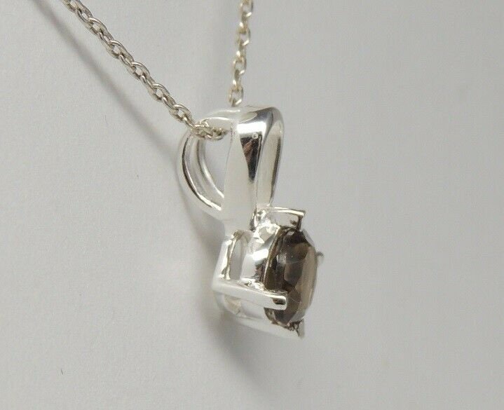 Edler 0,50 Carat Rauchquarz Anhanger 925 Silber Kette Collier Rauchtopas Topas