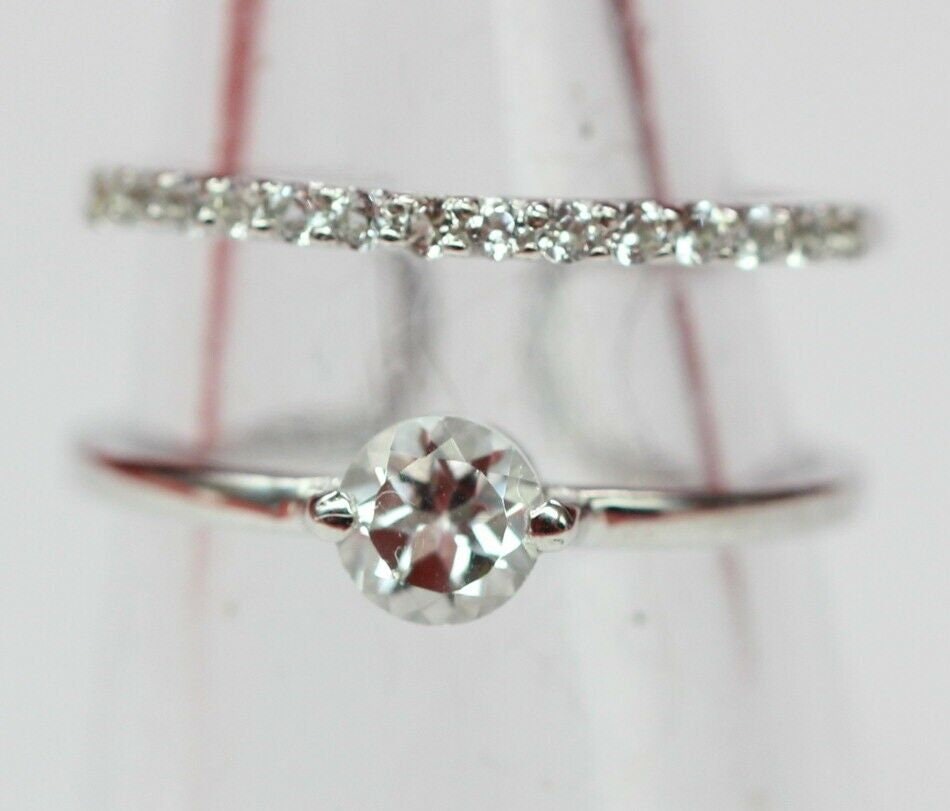 Edler 0,8 Carat Weiatopas Fingerring 925 Silber Doppelring Grosse 6 / 7/ 8 / 9