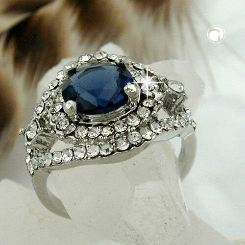 Ring, blauer funkelnde Glassteine, rhodiniert 17 mm Sonderposten, Damenring