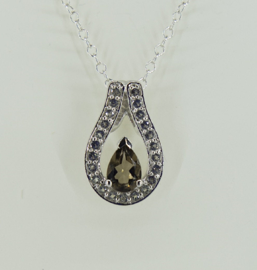 Edle 0,65 Carat Rauchquarz Anhänger 925 Silber weisstopas 925 Silber Topas