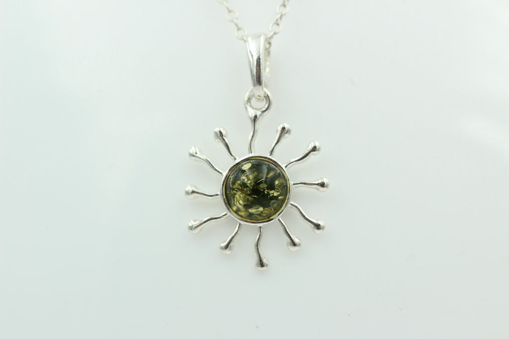Bernstein Anhänger Sternschmuck in Sterling Silber grüner Bernstein Anhänger