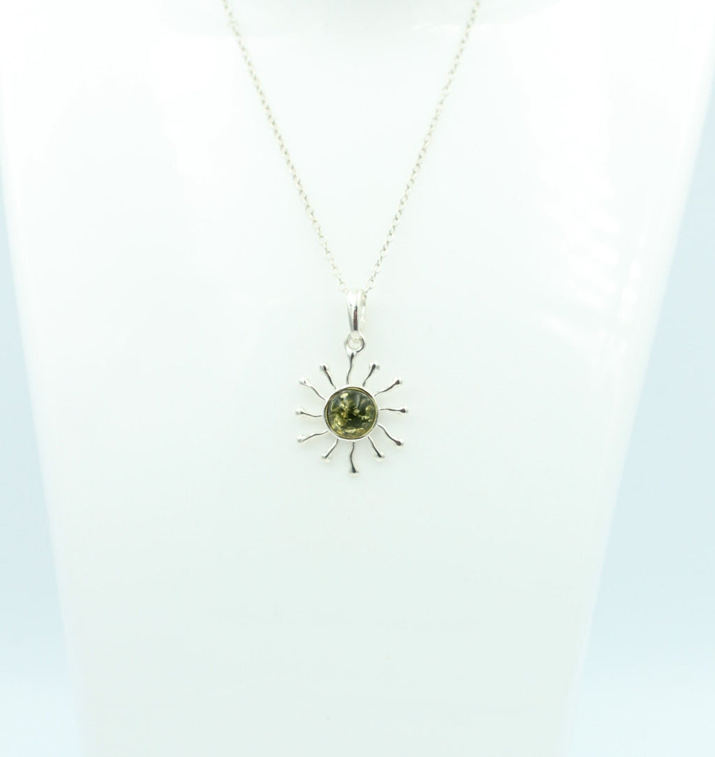 Bernstein Anhänger Sternschmuck in Sterling Silber grüner Bernstein Anhänger