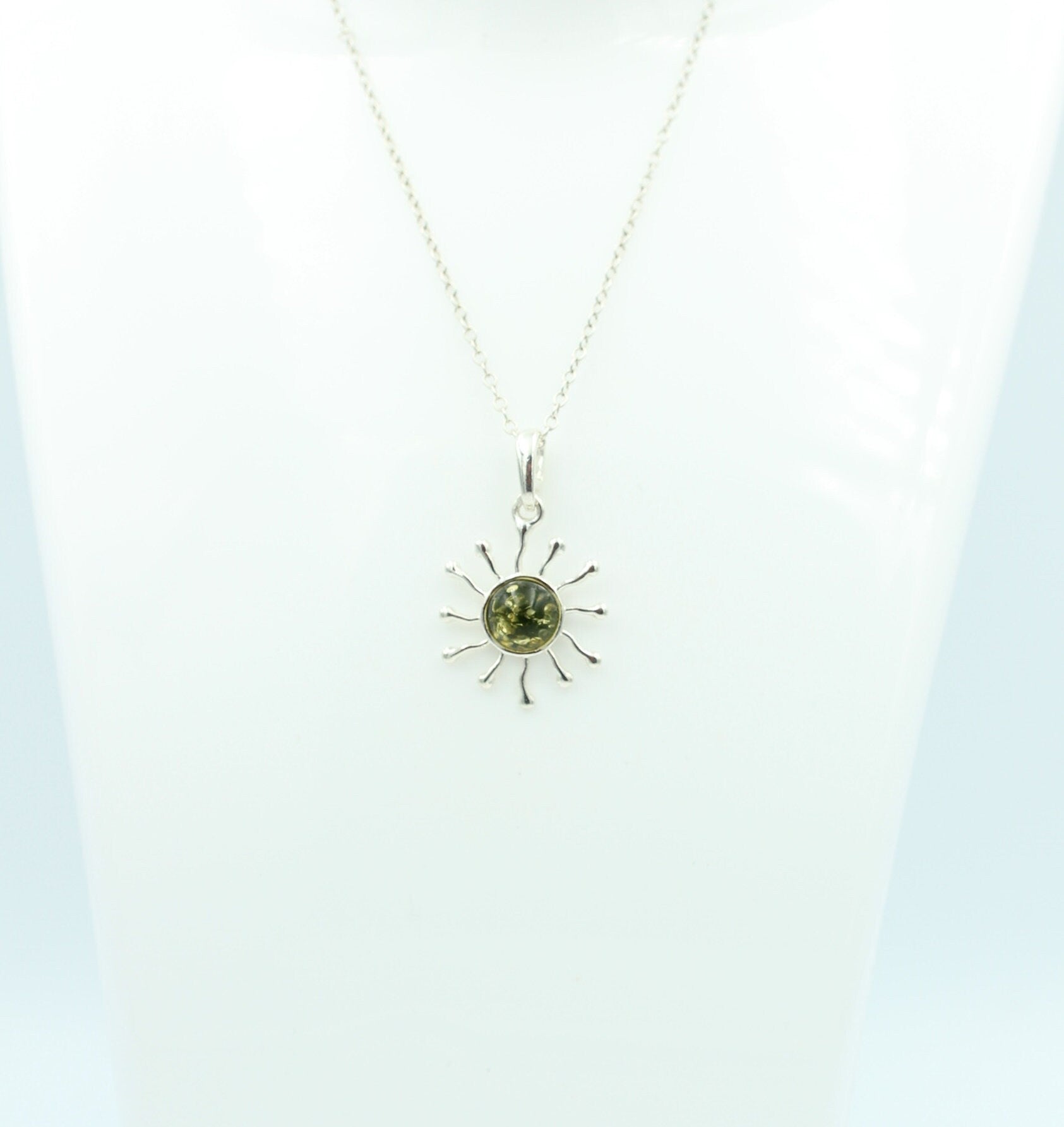 Bernstein Anhänger Sternschmuck in Sterling Silber grüner Bernstein Anhänger