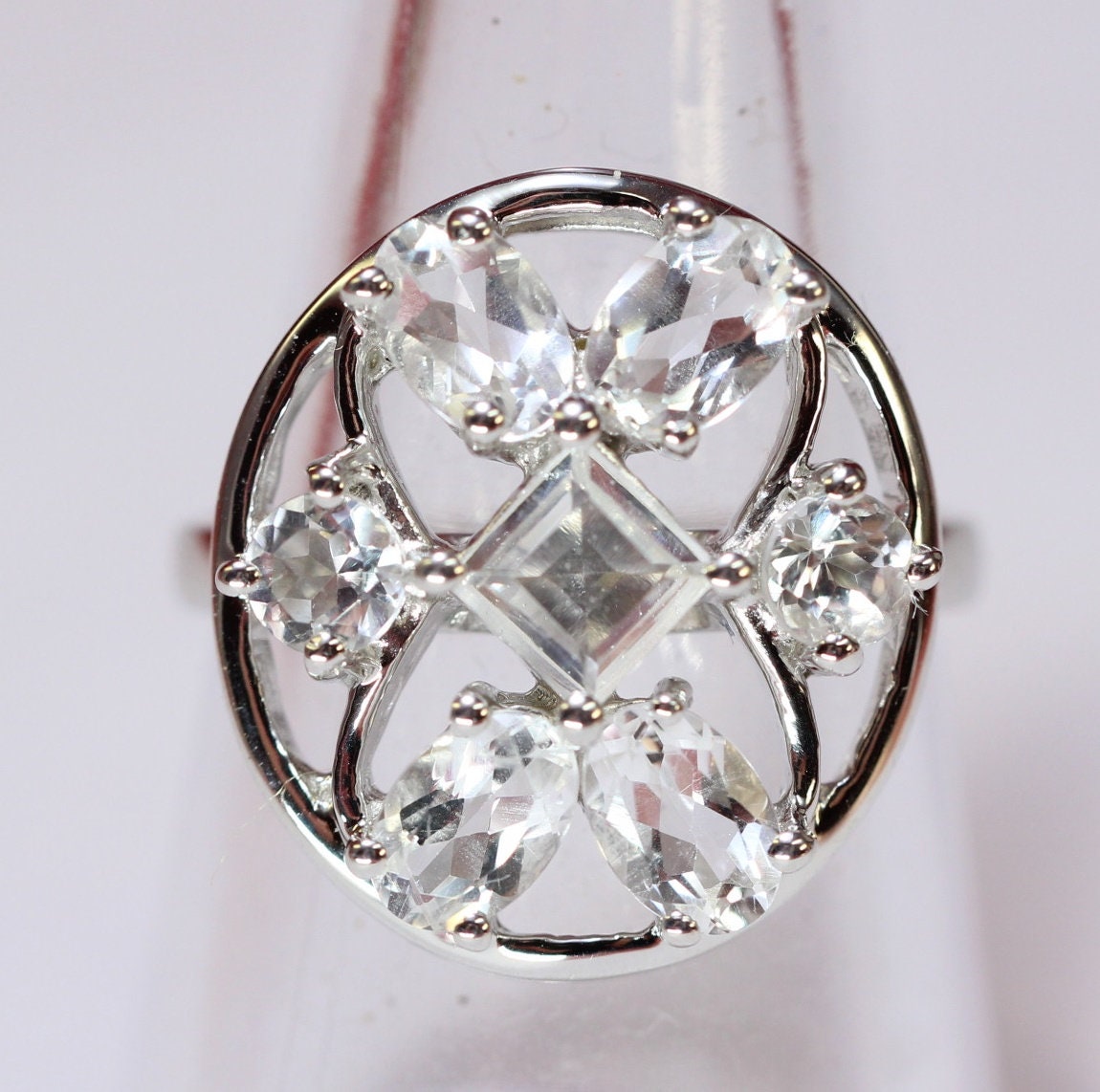 Design pur 3,9 Carat weisstopas  Ring 925 Silber Grasse 58 / 8/ 18,5 weisser Topas