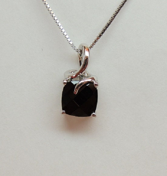 Eder 1,70 Carat schwarzer Spinell Anhanger 925 Silber Collier Kette Edelsteinanhanger