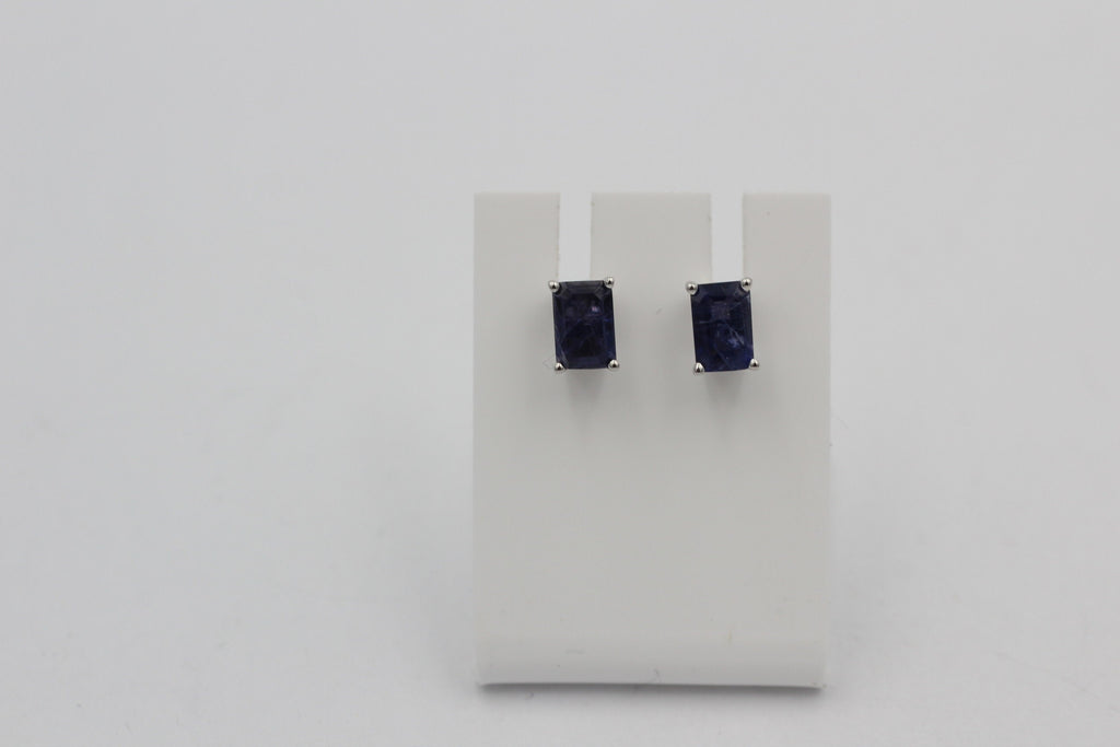Edle 1,25 Carat Ioltih Ohrstecker 925 Silber Wassersaphir Luchssaphir Edelstein