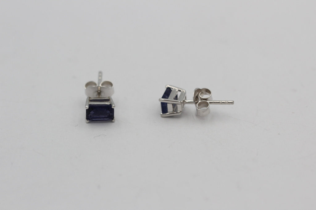 Edle 1,25 Carat Ioltih Ohrstecker 925 Silber Wassersaphir Luchssaphir Edelstein