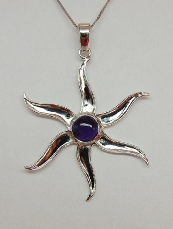 1,55 Carat Amethyst Cabochon Stern Anhanger 925 Silber  violetter Edelstein