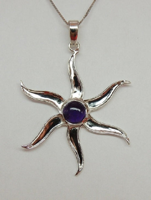 1,55 Carat Amethyst Cabochon Stern Anhanger 925 Silber  violetter Edelstein