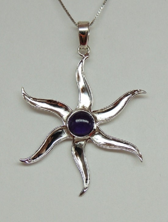 1,55 Carat Amethyst Cabochon Stern Anhanger 925 Silber  violetter Edelstein