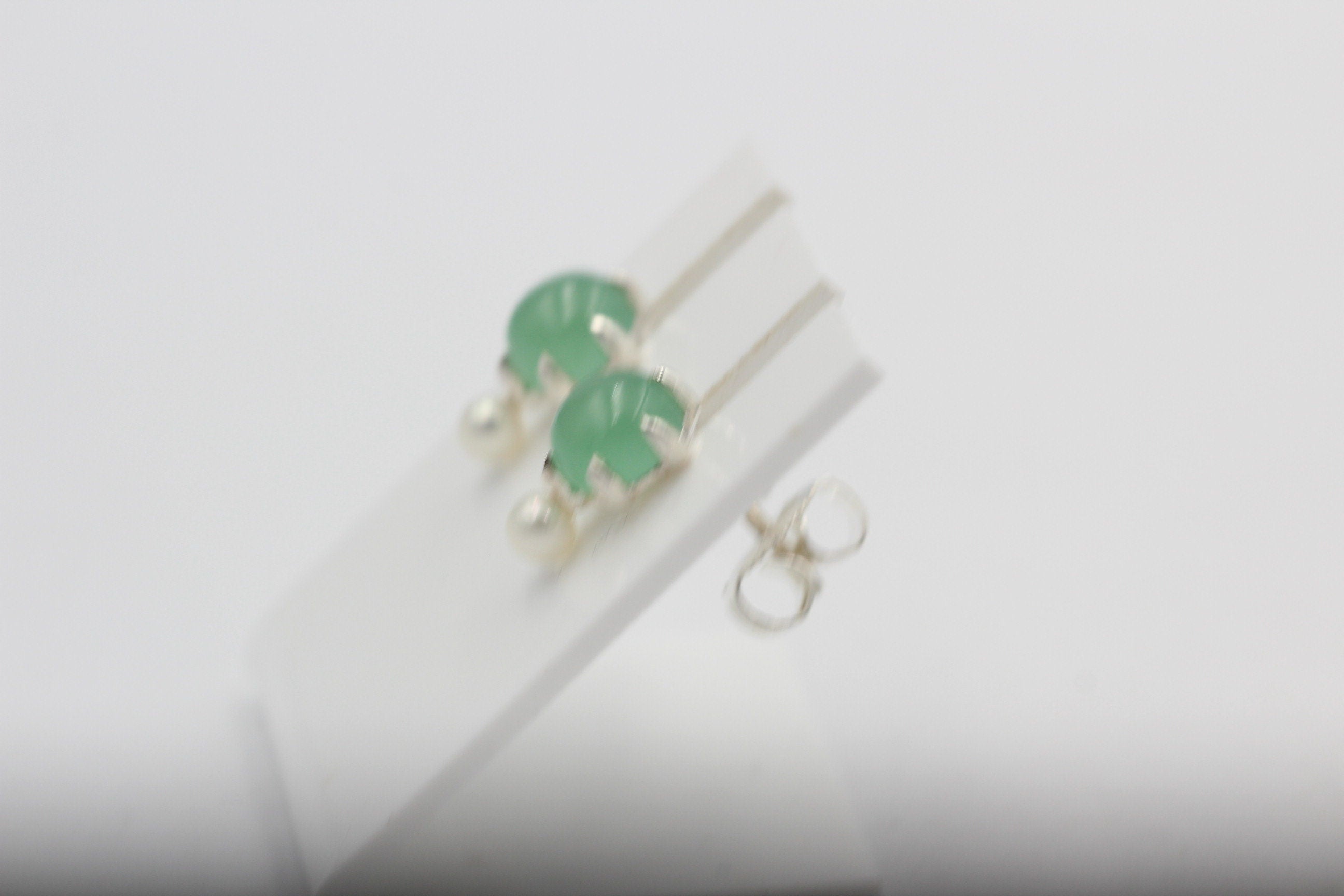 Design 1,82 Carat Aventurin Perlen Ohrstecker 925 Silber Süßwasser Perle