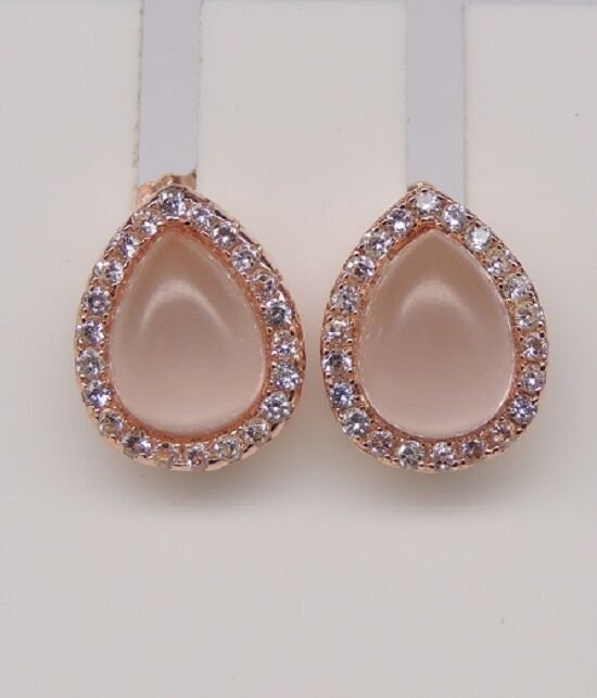 2,6 Carat Rosenquarz Cabochon 925 Silber rosee vergoldet Akzent: Zirkonia