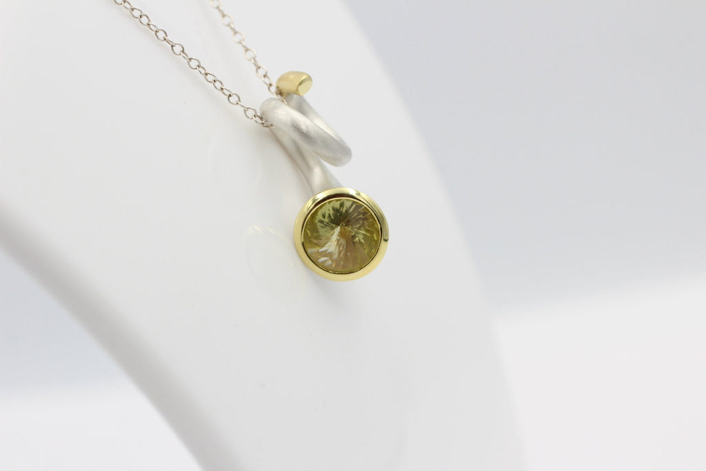 Campur Design 2,87 Carat Lemon Quarz Anhänger 925 Silber teilvergoldet Collier