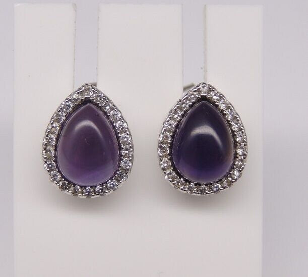 Edel 2,8 Carat Amethyst Ohrstecker 925 Silber Zirkonia Pear Ohrstecker