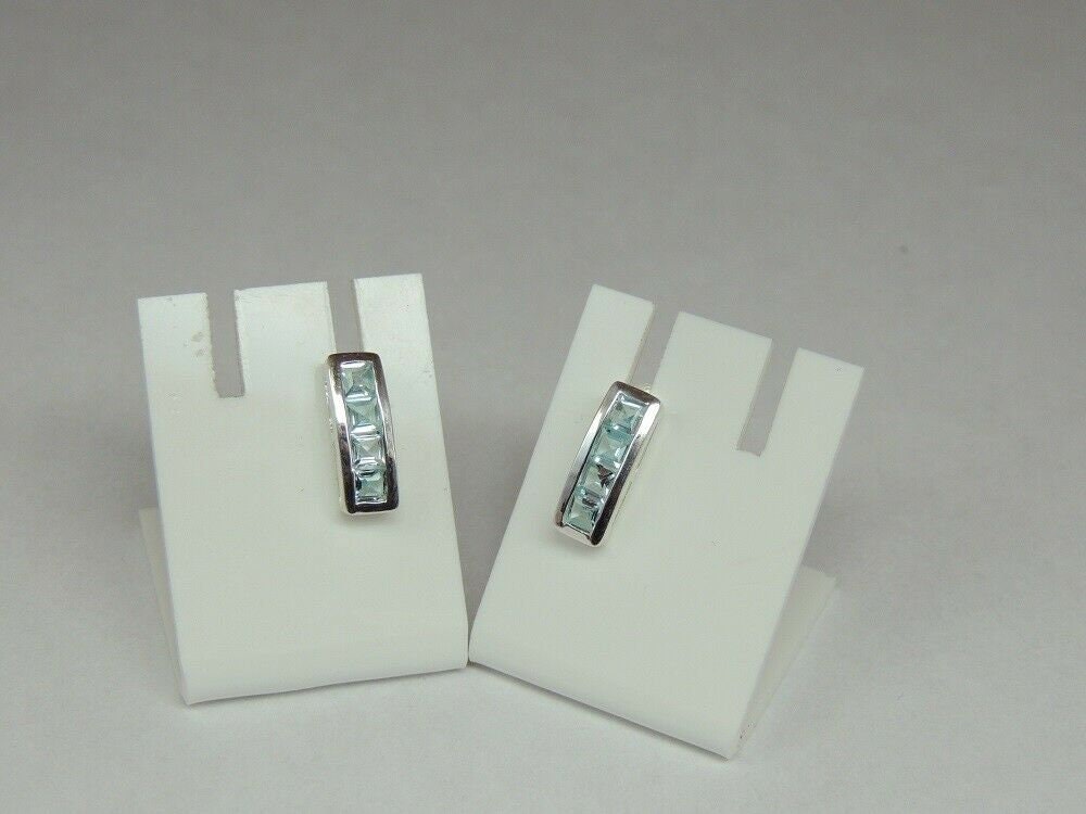 Edle 0,9 Carat Blautopas Square Ohrstecker 925 Silber Ohrring Ohrschmuck