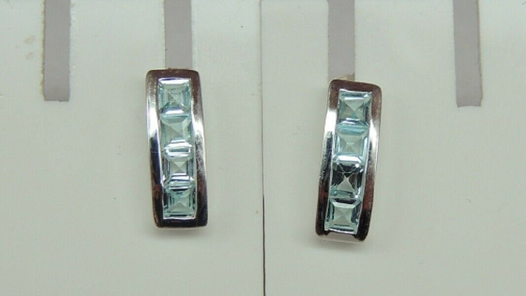 Edle 0,9 Carat Blautopas Square Ohrstecker 925 Silber Ohrring Ohrschmuck