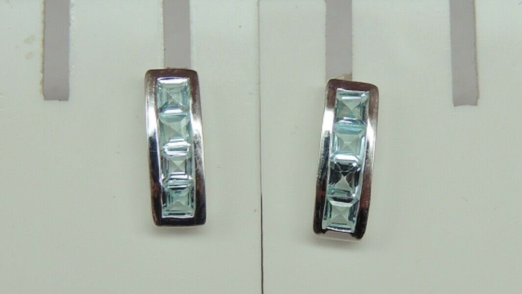 Edle 0,9 Carat Blautopas Square Ohrstecker 925 Silber Ohrring Ohrschmuck