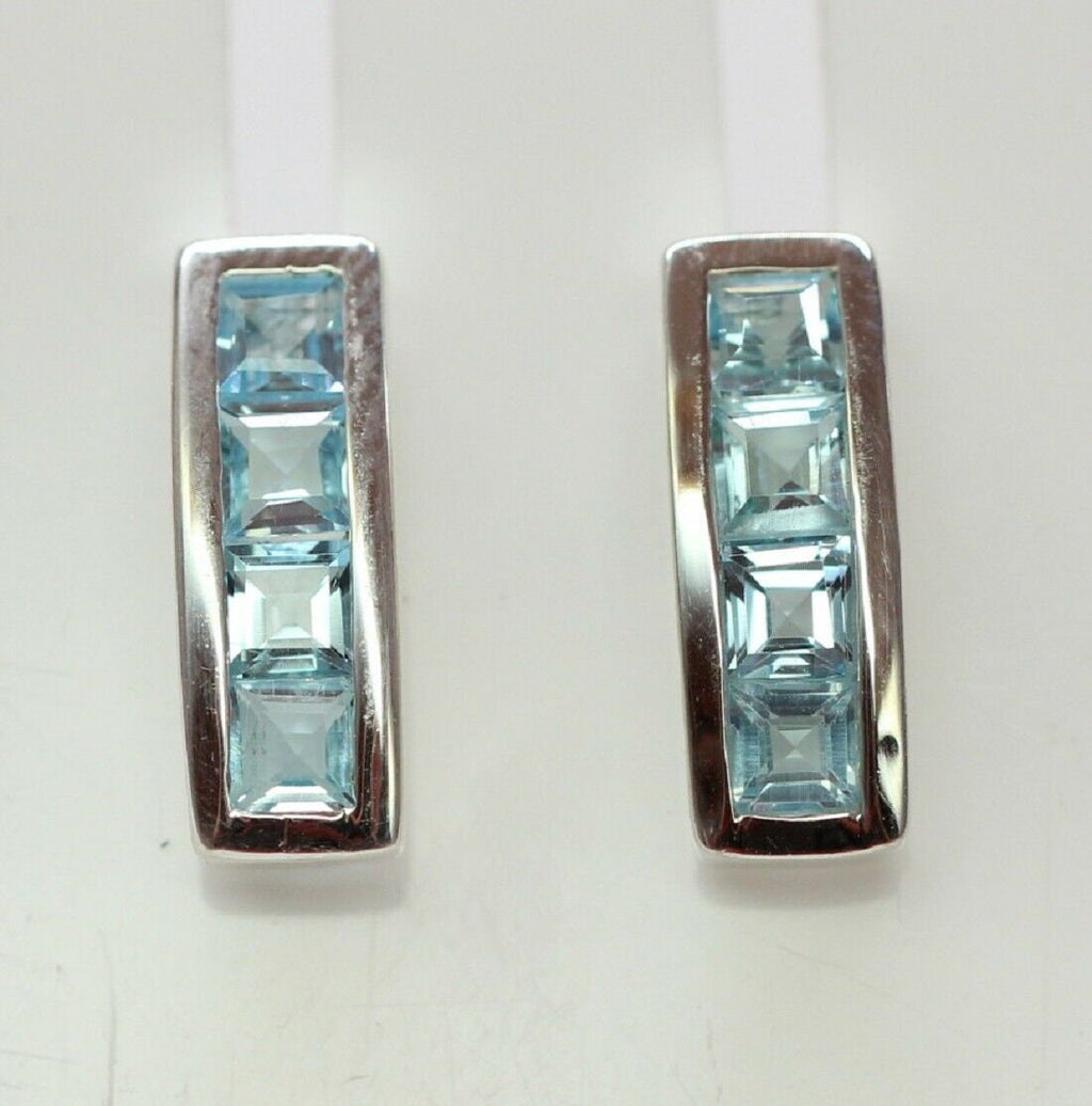 Edle 0,9 Carat Blautopas Square Ohrstecker 925 Silber Ohrring Ohrschmuck