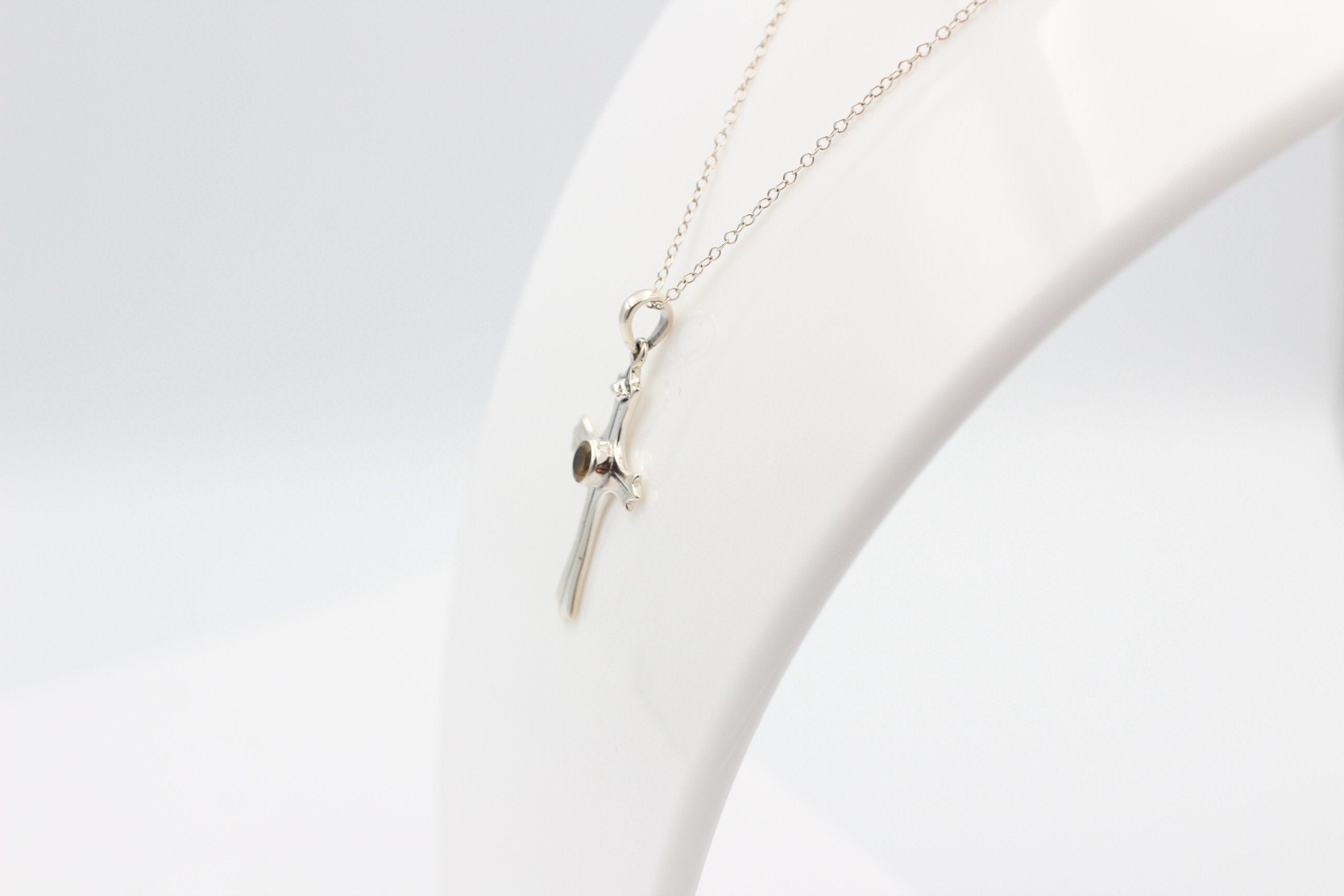 0,36 Carat Citrin Kreuz Anhänger 925 Silber goldgelber Citrin