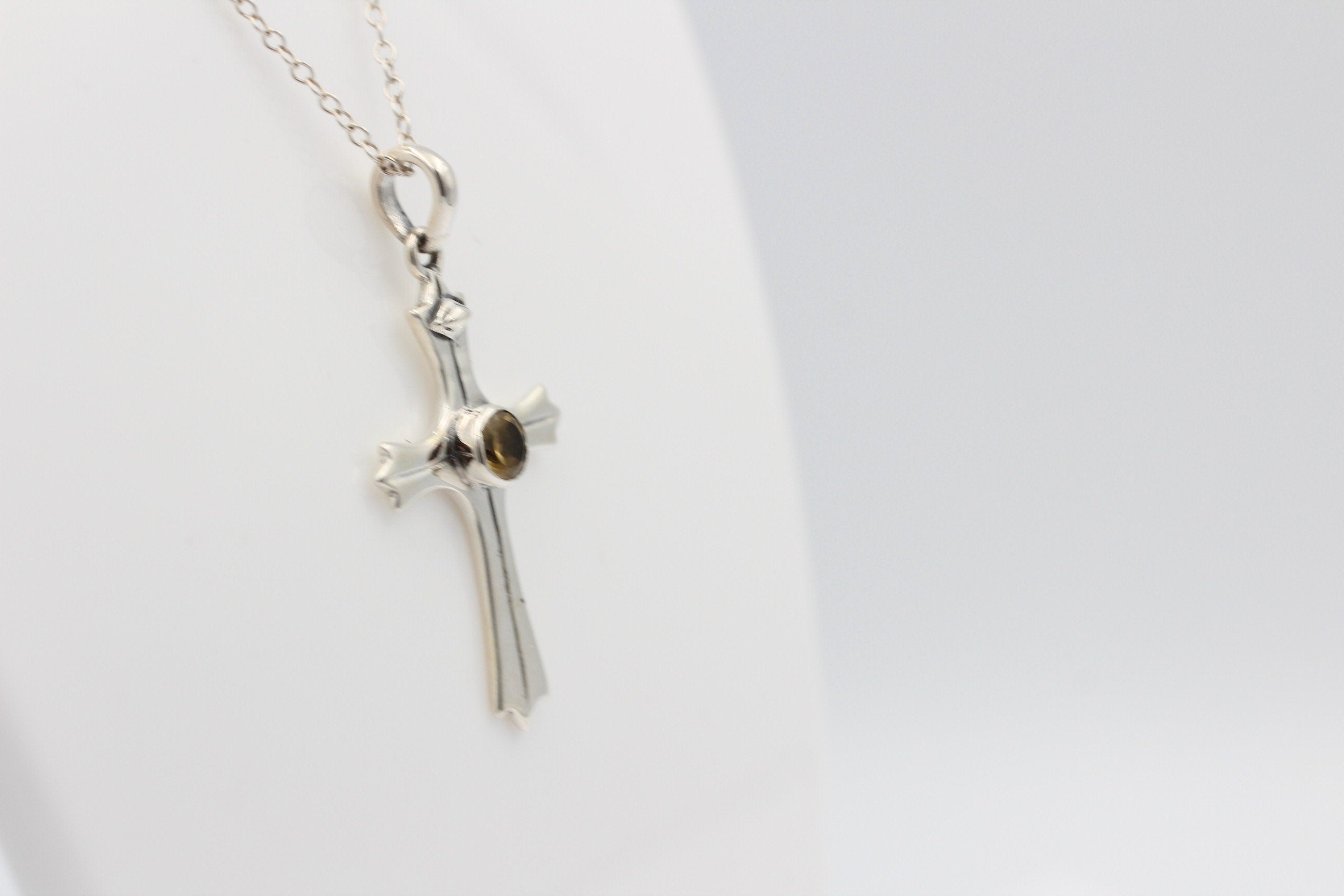 0,36 Carat Citrin Kreuz Anhänger 925 Silber goldgelber Citrin