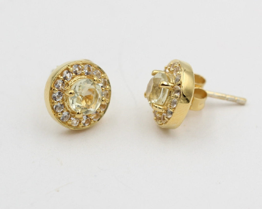Edler 1,4 Carat Lemonquarz Weißopas Ohrstecker 925 Silber Edelstein Schmuck